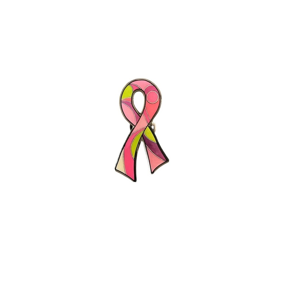 Amoena 2008 Breast Cancer Ribbon Mastectomy Enamel Lapel Pin Brooch Pink Multi